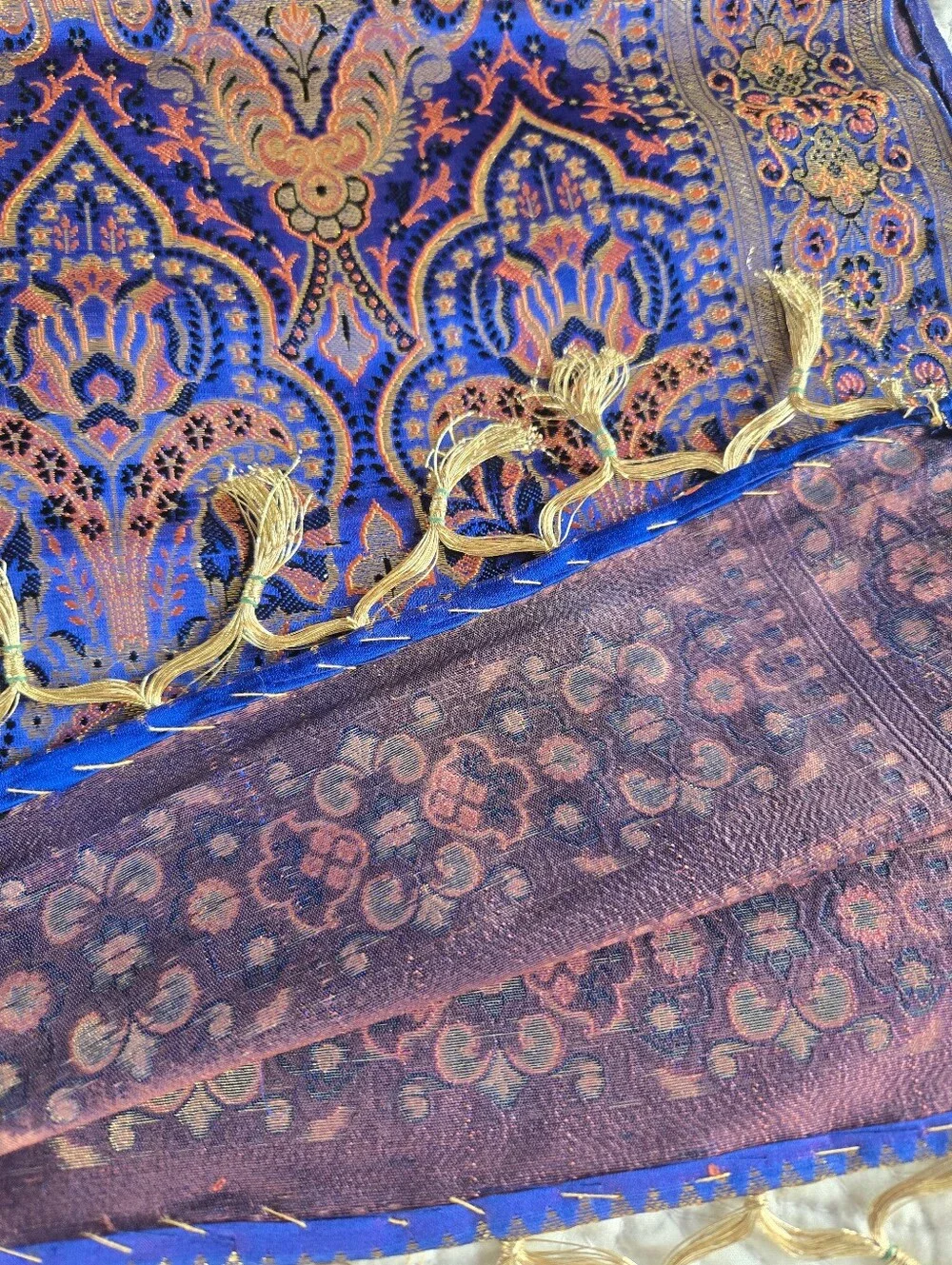 Banarasi Royal Blue and Gold Paisley Silk Jacquard Table Runner